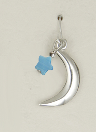 Sterling Silver Mystical Moon Drop Dangle Earrings With Blue Mother of Pearl Star